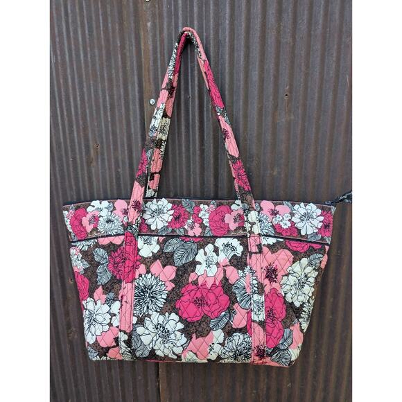 Vera Bradley XL Tote Mocha Rouge Get Carried Away Floral Quilted Pink Retired - Picture 1 of 5